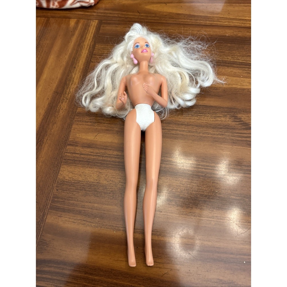 White Hair Vintage Barbie 1976 Pink Long Earrings